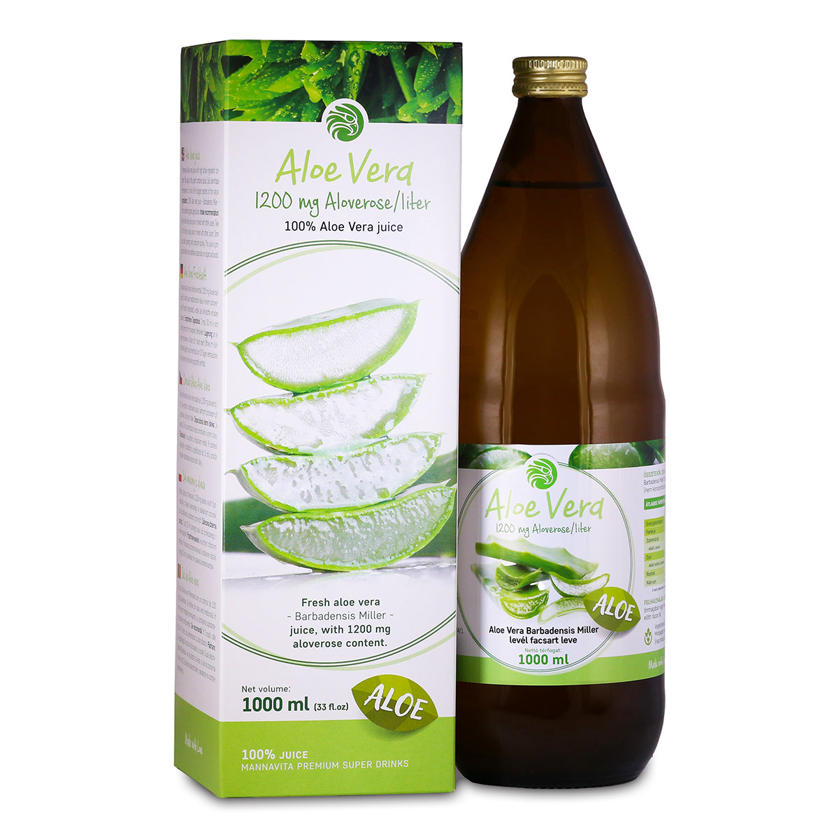 Mannavita Aloe vera 100% presset ren juice • 1000 ml