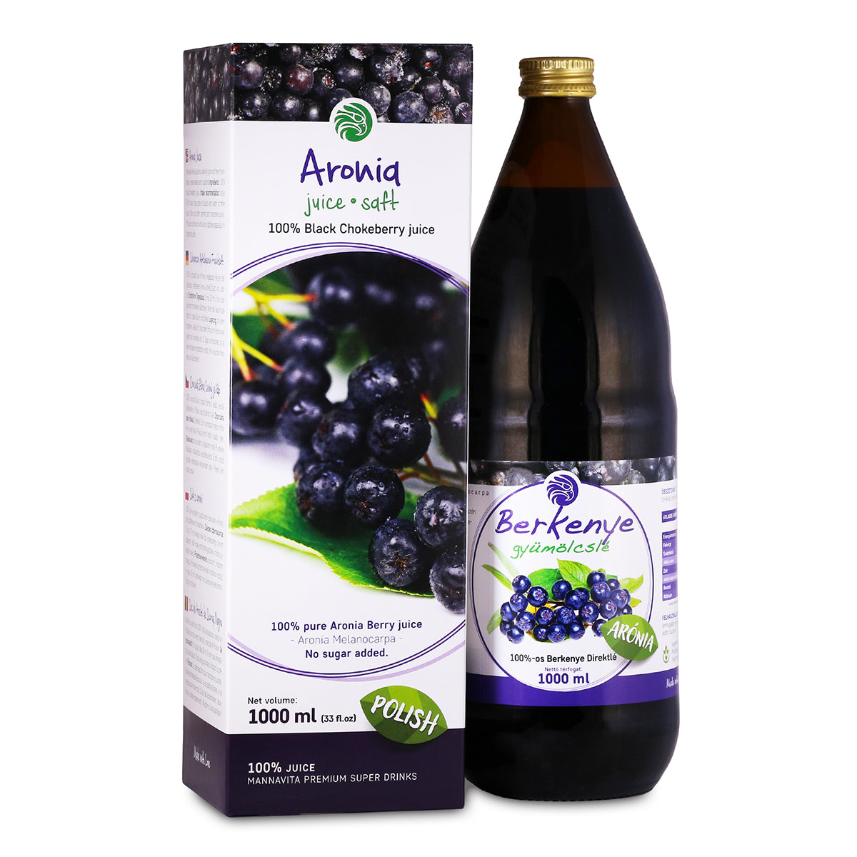 Mannavita Aronia bær 100% presset ren saft • 1000 ml