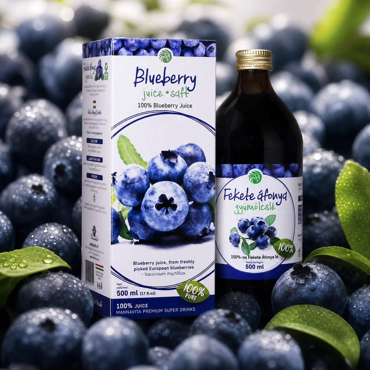 Mannavita Blåbær 100% presset ren juice • 500 ml