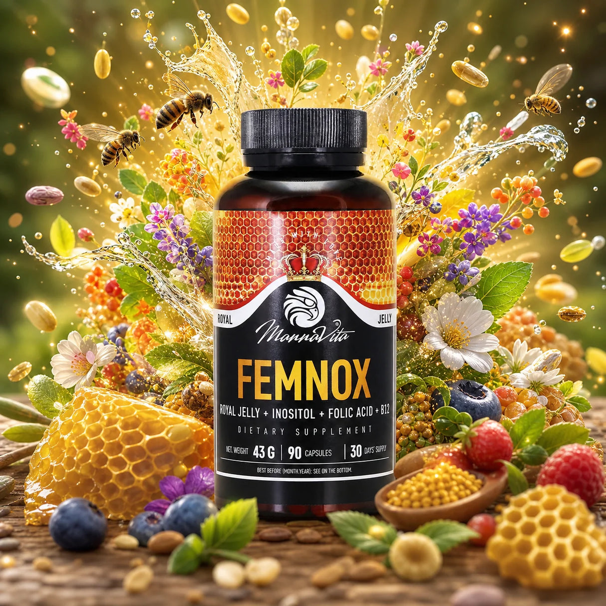 FEMNOX Gelé Royal + Inositol + Folinsyre + B12 kompleks • 90 kapsler