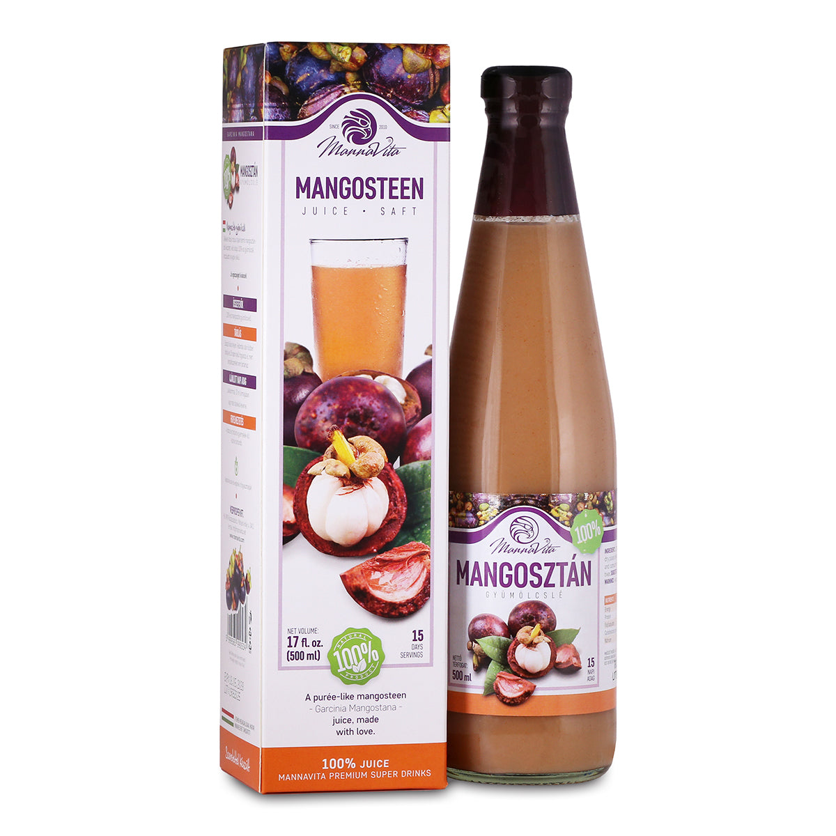 Mannavita Mangosteen 100 % koldpresset, ren puré • 500 ml