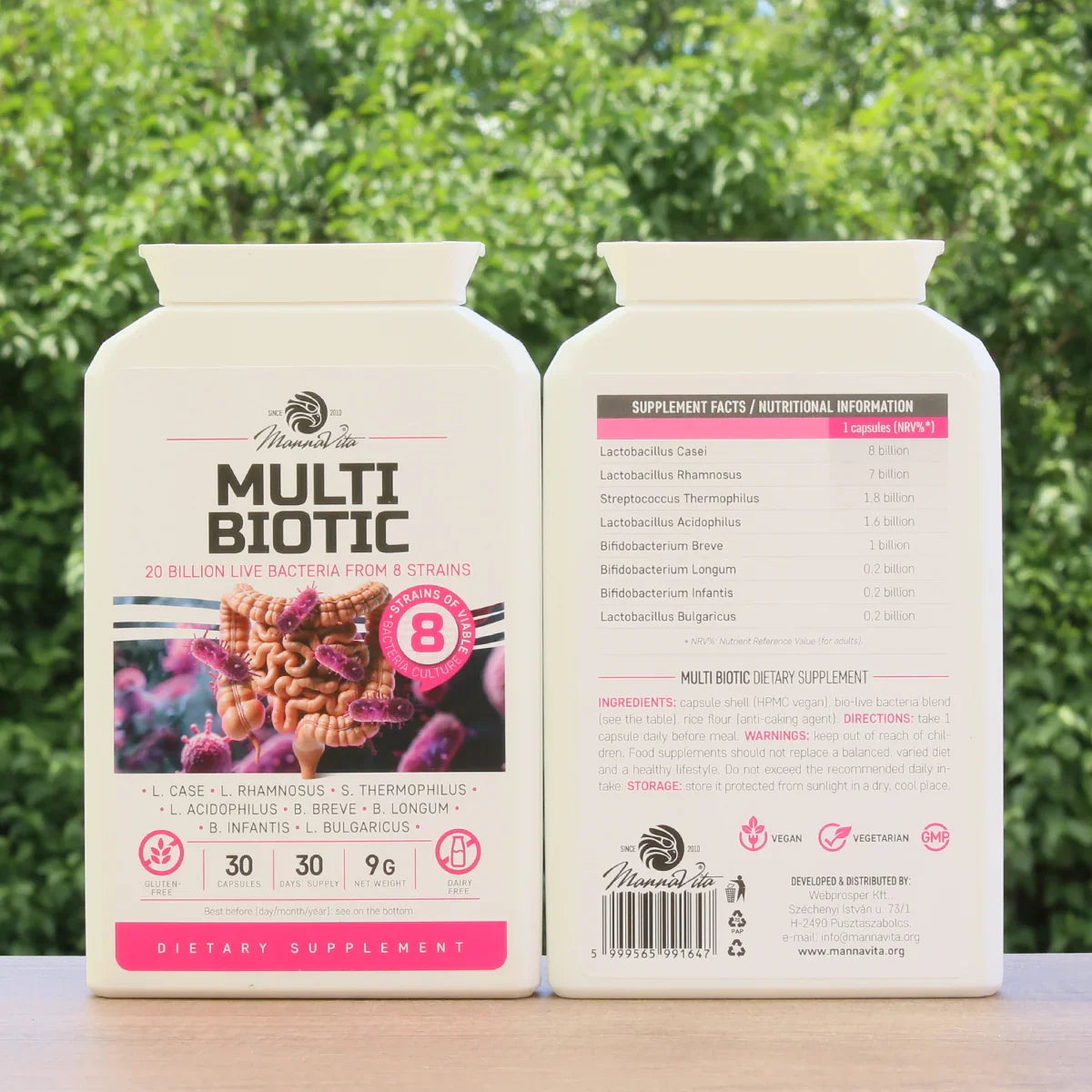 Multi Biotic probiotic • 20 billion bacteria from 8 strains • 30 capsules - Mannavita
