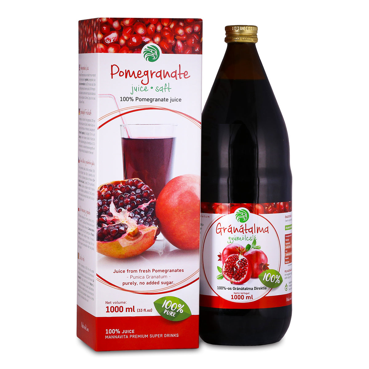 Mannavita Granatæble 100% presset ren juice • 1000 ml