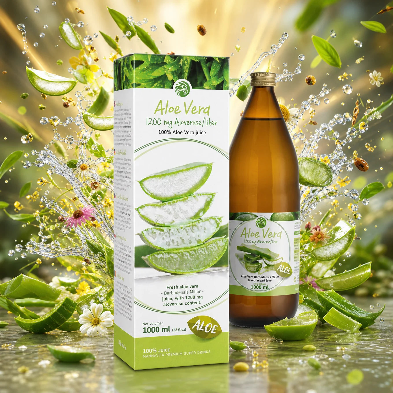 Mannavita Aloe vera 100% presset ren juice • 1000 ml