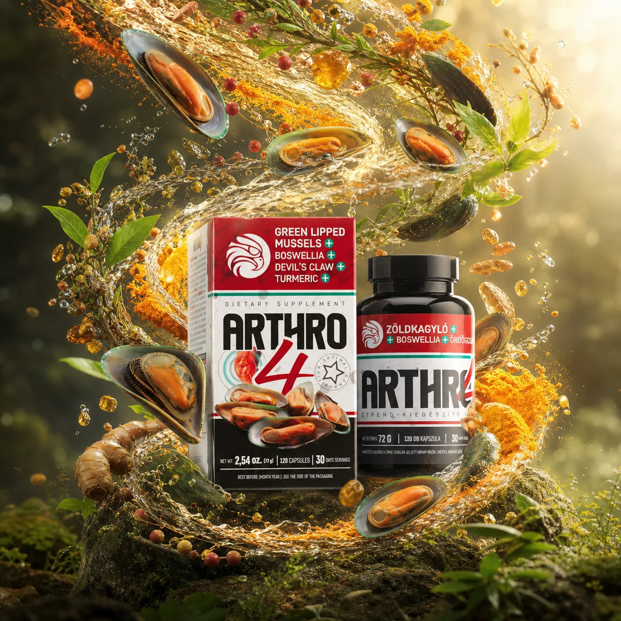 ARTHRO4 • Led + brusk kompleks • med Grønlæbet musling • 120 kapsler