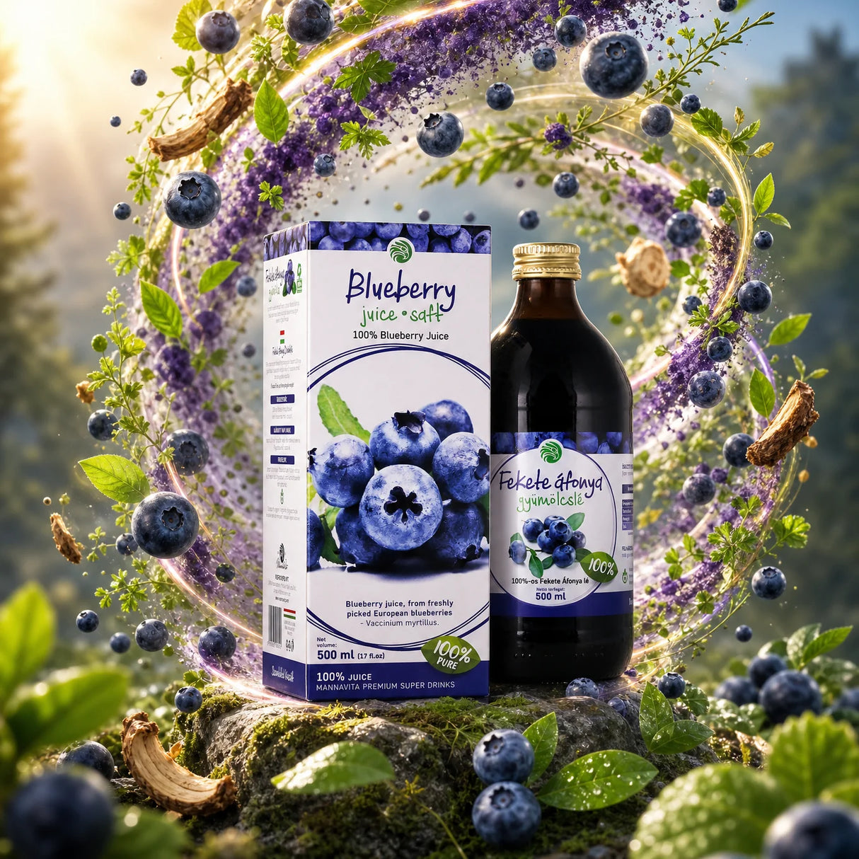 Mannavita Blåbær 100% presset ren juice • 500 ml