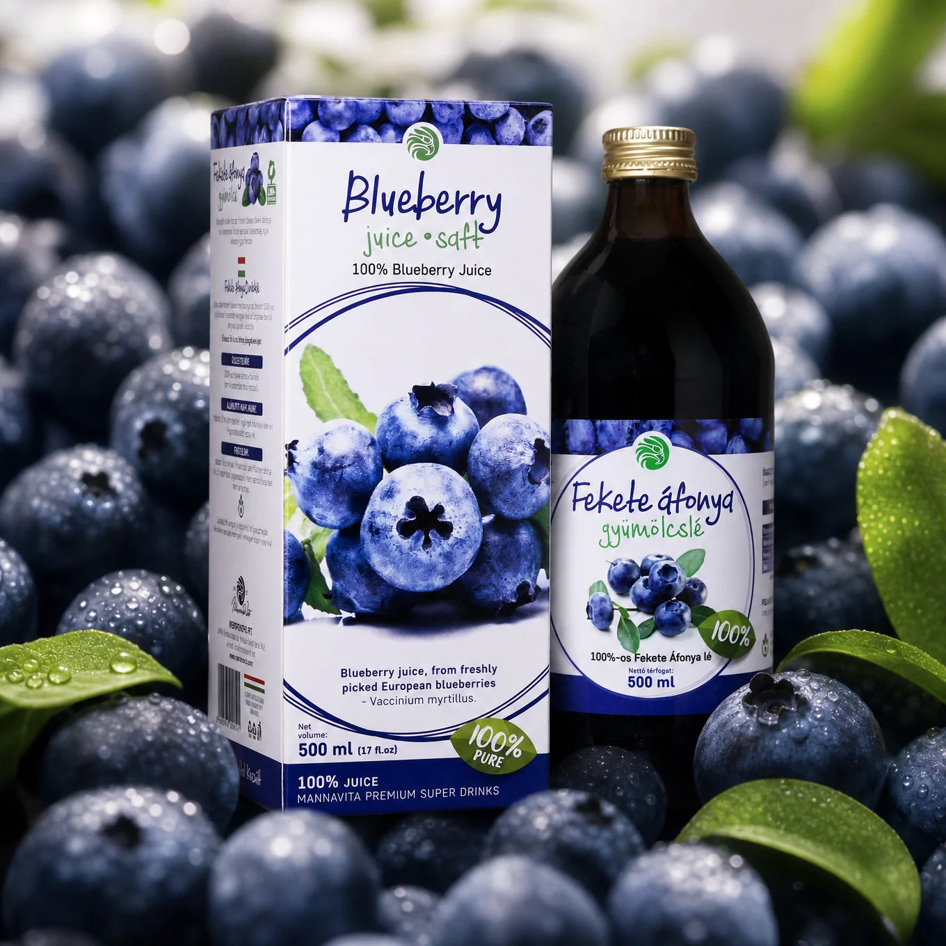 Mannavita Blåbær 100% presset ren juice • 500 ml