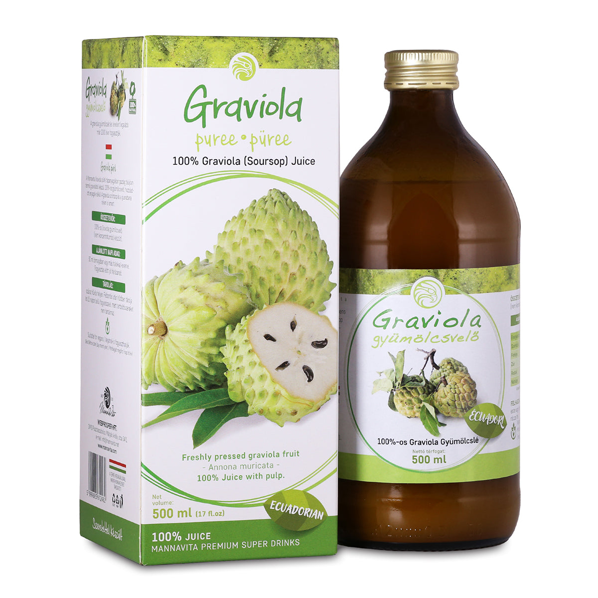 Mannavita Graviola 100 % koldpresset, ren puré • 500 ml