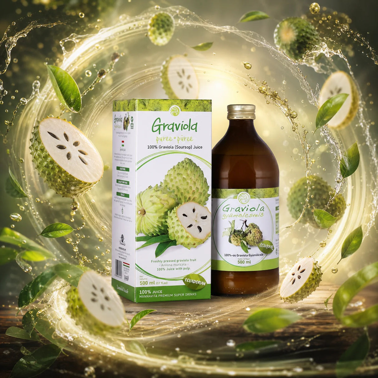 Mannavita Graviola 100 % koldpresset, ren puré • 500 ml