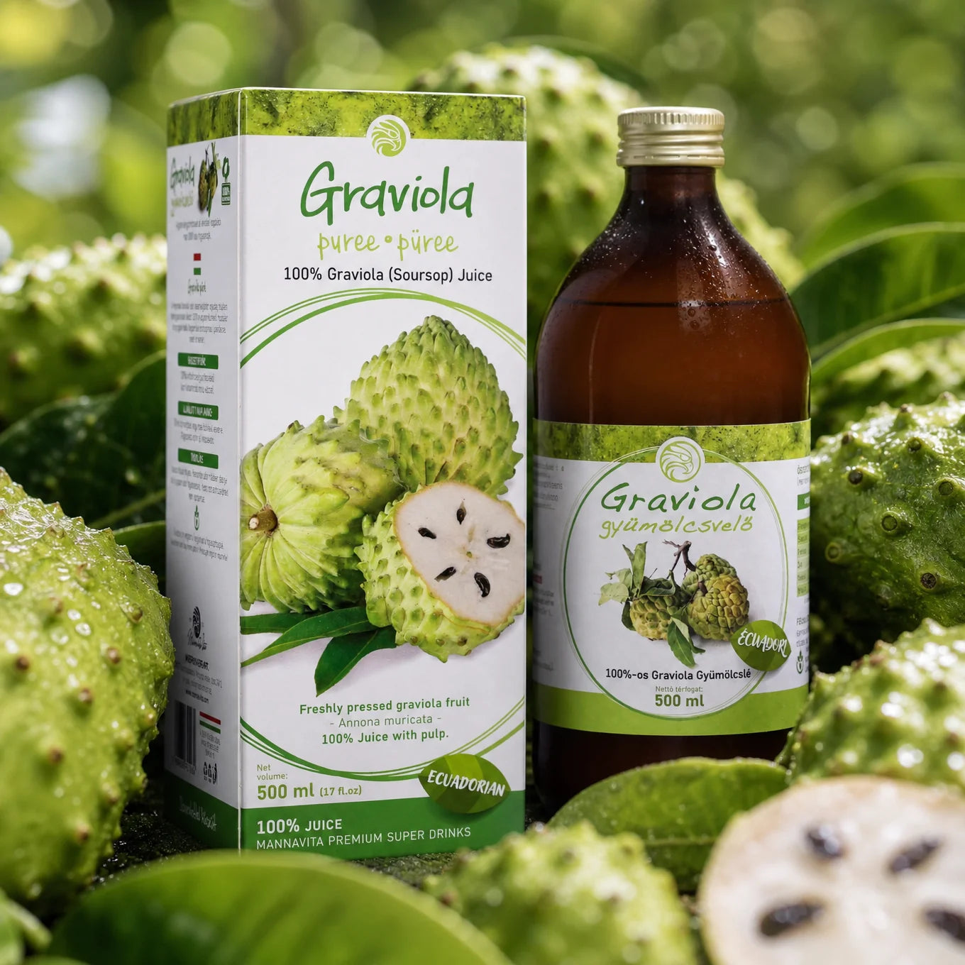 Mannavita Graviola 100 % koldpresset, ren puré • 500 ml