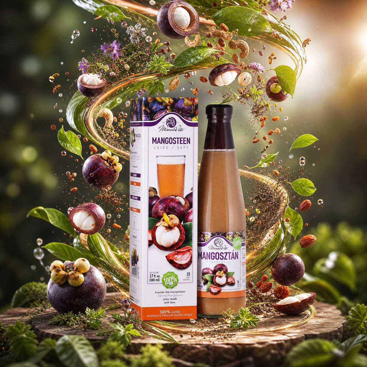 Mannavita Mangosteen 100 % koldpresset, ren puré • 500 ml