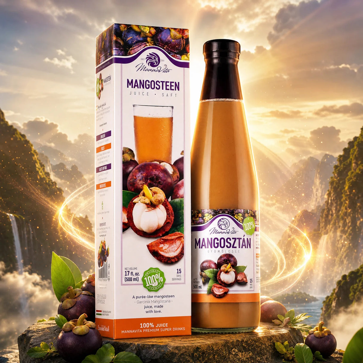Mannavita Mangosteen 100 % koldpresset, ren puré • 500 ml