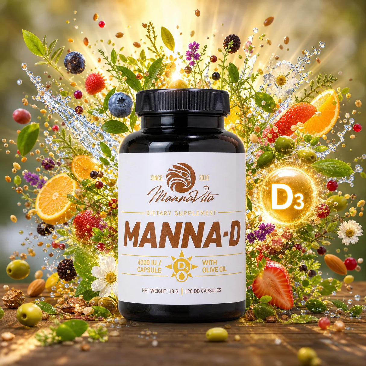 MANNA-D D3 Vitamin i olivenolie 4000 IU • 120 kapsler