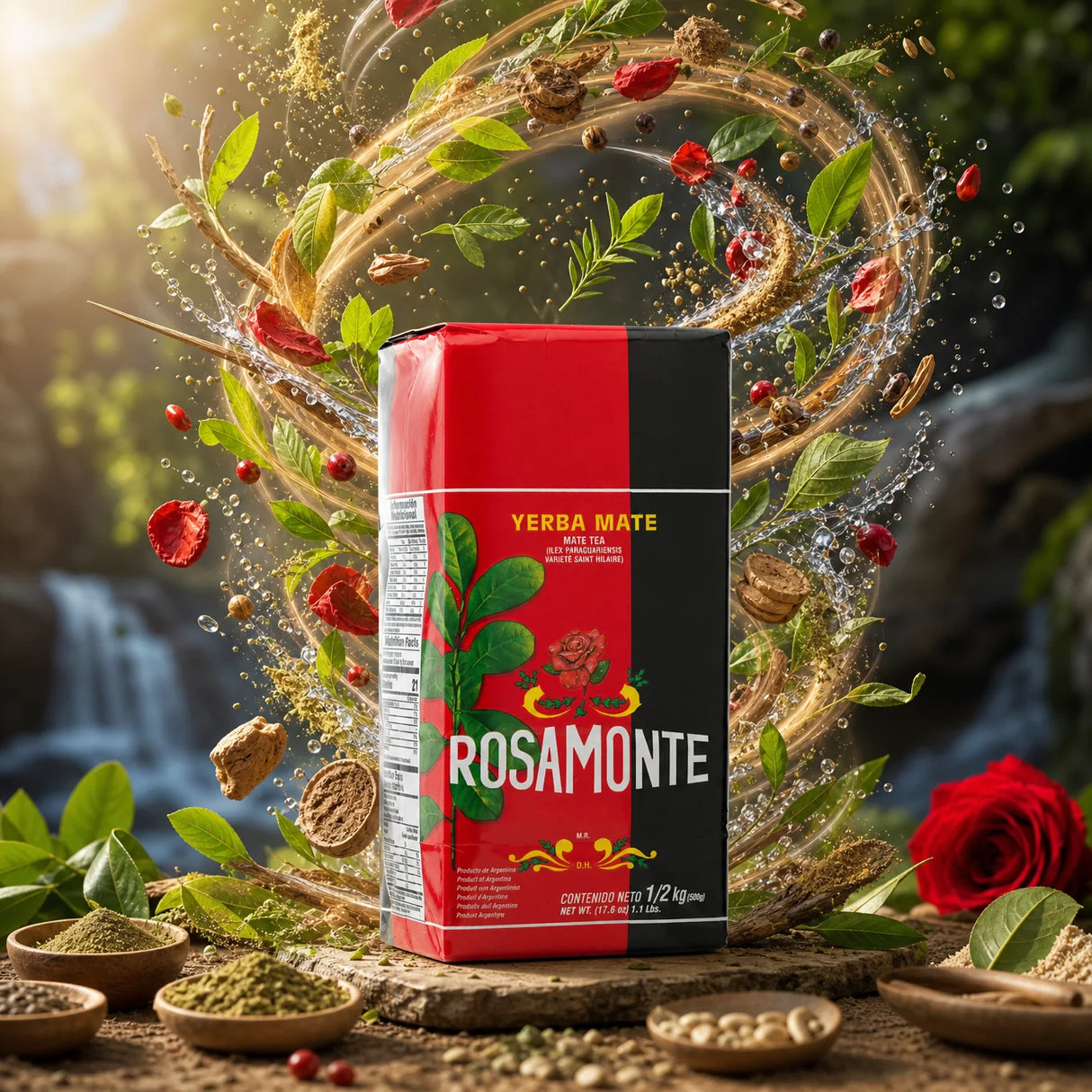Rosamonte yerba mate-te • Fremstillet med stilke • 500 g
